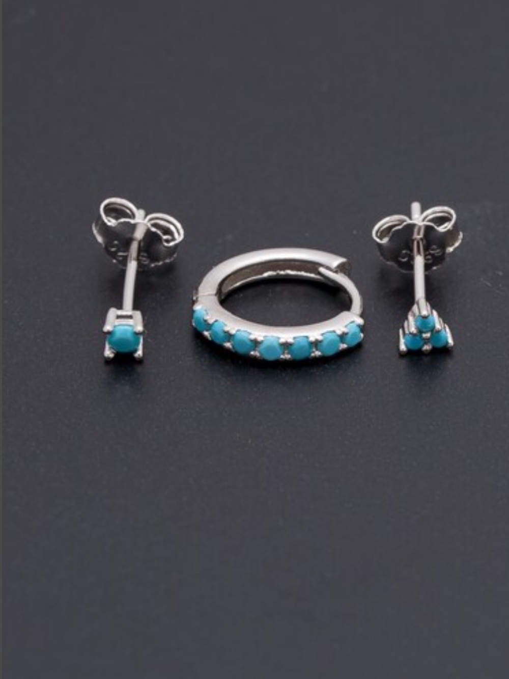 Silver Tone Turquoise Earring Set: Hoop & Stud Earrings